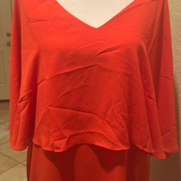 Krisa Women's Size M Layered Drape Mini Dress Coral Red Cocktail Party Flowy New - Picture 4 of 11